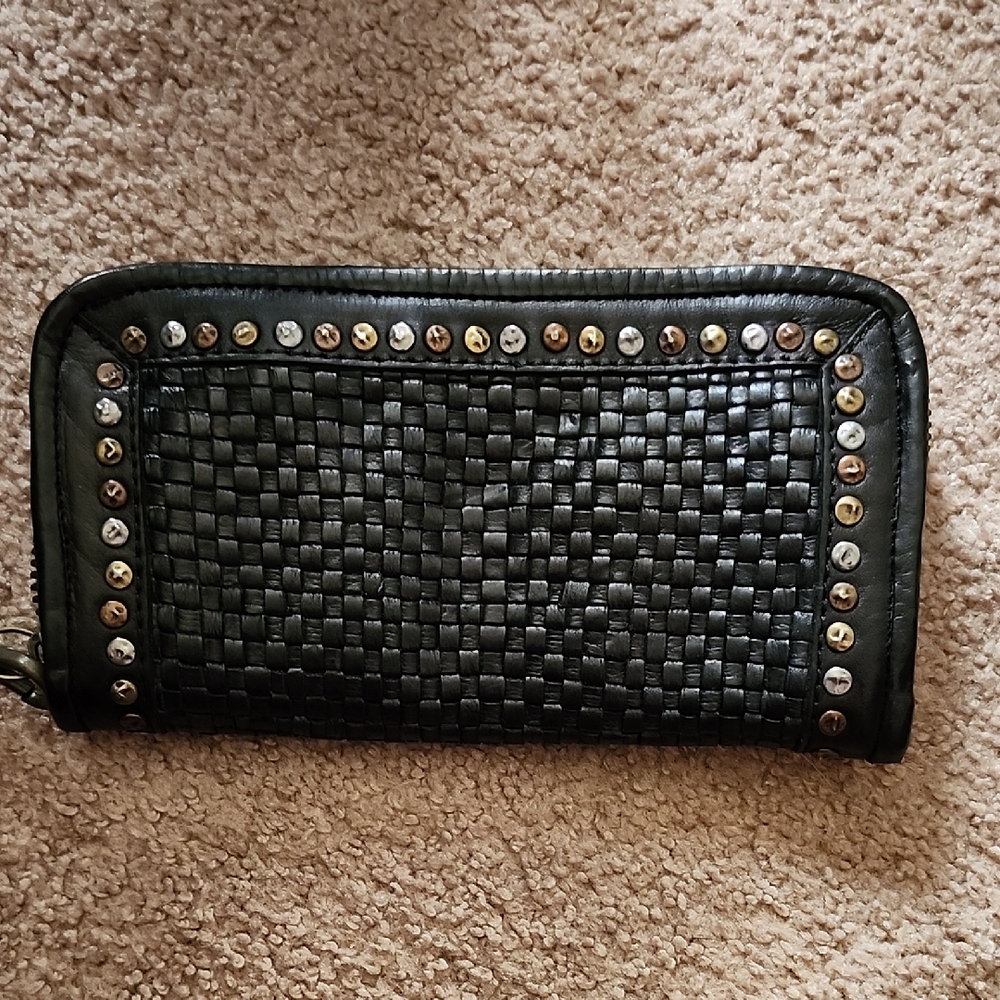 Studded Black Woven Wallet